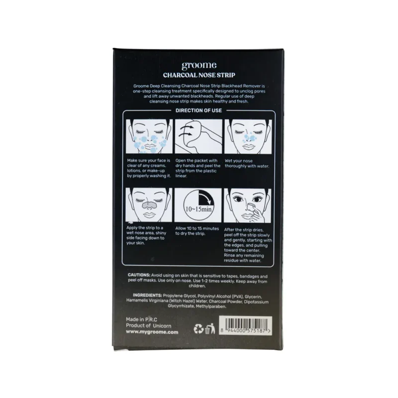 Groome Black Head Remover Charcoal Nose strips(Monthly Pack) 6 pcs